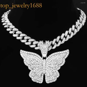 Ketens hiphop grote vlinder kristallen hanger ketting 13 mm ijs de cubaanse linkketen voor vrouwen heren mode sieraden geschenk