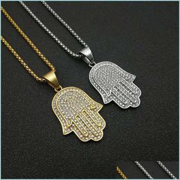 Cadenas Hip Hop Bling Box Cadena 24 "Mujeres Hombres Pareja Oro Sier Color Iced Out Hamsa Mano Colgante Collar con CZ Drop Entrega 2022 Dhvrk