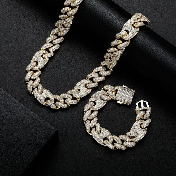 Cadenas Hip Hop Bling Out 3A CZ Piedra pavimentada Granos de café Sólido Redondo Cubano Miami Collar de cadena de eslabones para hombres Rapero Joyería Cadenas Cadenas