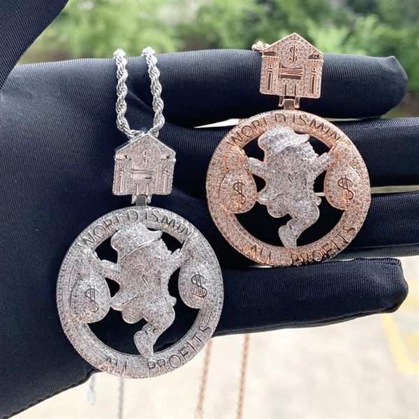 Cadenas Hip Hop Boy Hombres Joyería Todas las ganancias El mundo es mío Pavimentado completo 5A CZ Trap House Dollar Iced Out Fashion Colgante NecklaceChains296e