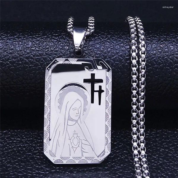 Chaînes Hip Hop Croix Déesse Catholique Colliers En Acier Inoxydable Pendentifs Femmes/Hommes Couleur Argent Multicouche Bijoux Collier N6001S08