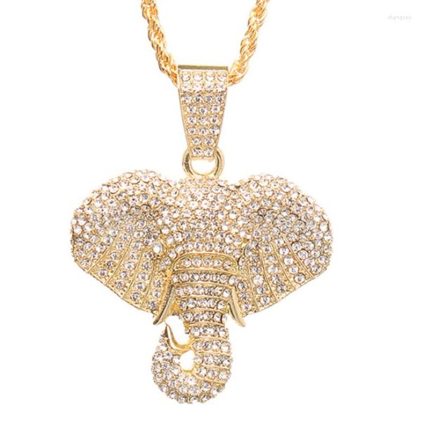 Cadenas Hip Hop Cubic Zirconia elefante colgantes collar para hombres Iced Out mujeres Animal Robe cadena enlace oro Color joyería