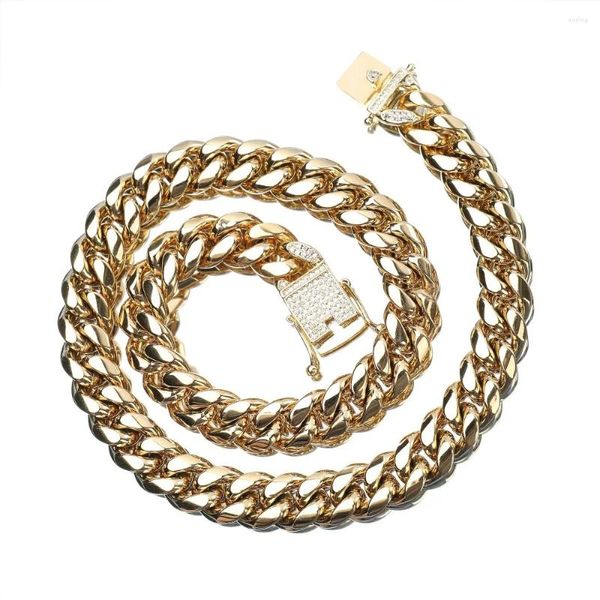 Chaines Hip Hop Cubic Zirconia Pavé en acier inoxydable Cuban Miami Link Chain Chokers Colliers pour hommes bijoux pour hommes