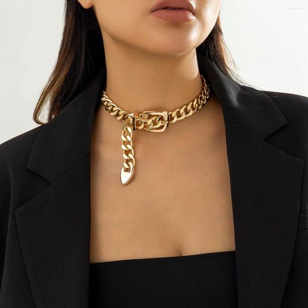 Chaînes Hip Hop exagéré métal boucle de ceinture collier pour femmes été fête Rave personnalisé bicolore torsadé tour de cou bijoux 2023