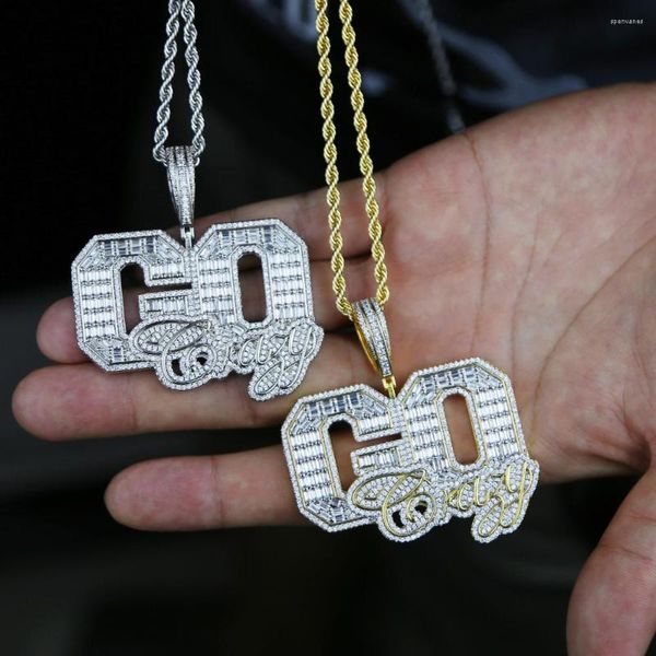 Chaînes HIP HOP Mode Go Crazy Lettres Pendentif avec chaîne de corde torsadée Glacé Bling Plein Zircone Cubique CZ Collier Bijoux