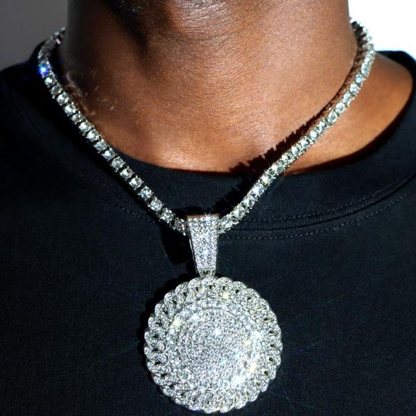 Chaînes Hip Hop Plein Strass Rond Géométrique Pendentif Collier Pour Hommes Femmes 5MM Glacé Cristal Tennis Chaîne Punk BijouxChains