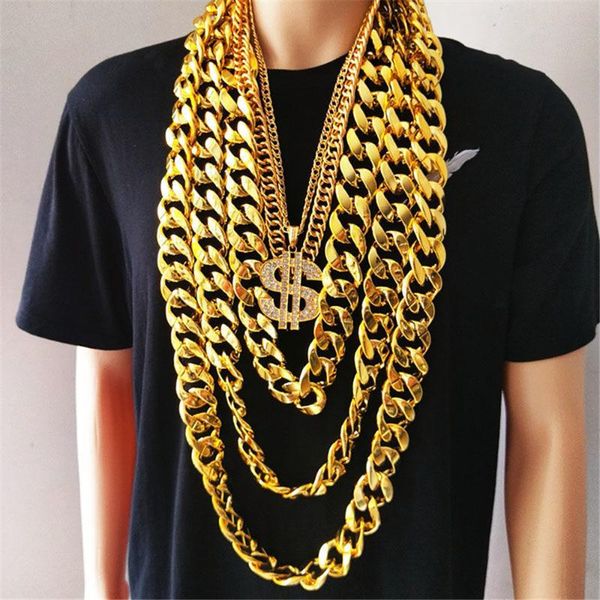 Cadenas Hip Hop Color dorado Gran acrílico Chunky Chain Collar para hombres Punk Oversized Plastic Link Men's JewelryChains