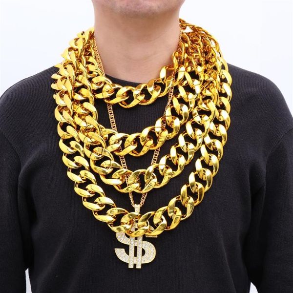 Cadenas Hip Hop Color Oro Grande Acrílico Collar de cadena gruesa para hombres Punk de gran tamaño Enlace de plástico grande Joyería para hombres 2021237K