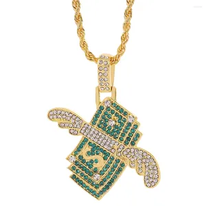 Chaines Hip Hop Green Pave Bling Flying Dollar Money Pendants Collier For Men Rappen Jewelry Accessoires