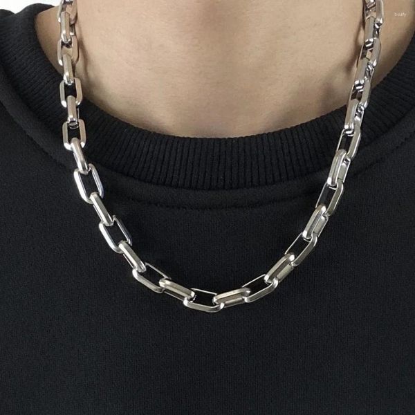 Cadenas Hip Hop High Street Tide Brand Square Hebilla Hoble Men and Women Textura Instagram Pareja básica Collar Cuba