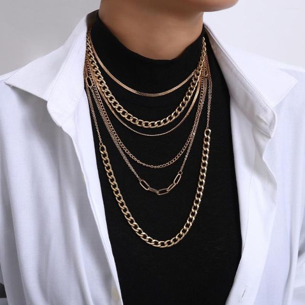 Cadenas Hip Hop Hollow Cross Chain Collar Collar para hombres 2023 Multi Layered Gold Color Metal Girl Charm joyería de moda regalo