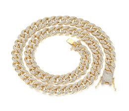 Kains hiphop ijs uit 12 mm Miami Curb Cuban Link Chain Necklace for Men 2Rows Rhinestones Trendy Bling Rapper Choker Jewelry GIF9699613