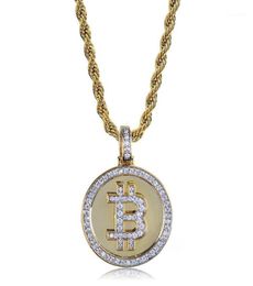 Chains Hip Hop Iced Out Ringestone Coin Pendant Collier BTC Mining Gift for Men Women With Corde Chain5564386