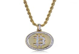 Kettingen Hip Hop Iced Out Rhinestone Coin Pendant Necklace BTC Mining Gift voor mannen vrouwen met touwketen3230695