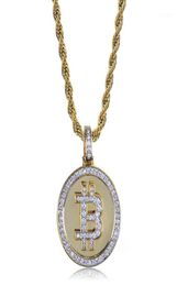 Chaines Hip Hop Iced Out Ringestone Coin Pendant Collier BTC Mining Gift for Men Woman With Corde Chain4448751