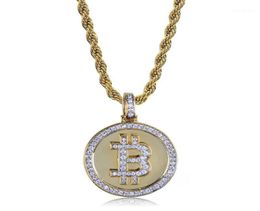 Cadenas Hip Hop congelada Collar de colgante de monedas de diamantes de imitación BTC Regalo minero para hombres Mujeres con cadena de cuerda7534682