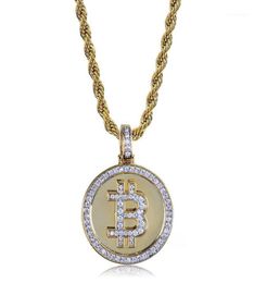 Chains Hip Hop Iced Out Ringestone Coin Pendant Collier BTC Mining Gift for Men Woman With Corde Chain8027442