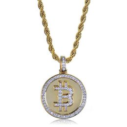 Chaînes Hip Hop Glacé Strass Coin Pendentif Collier BTC Mining Cadeau Pour Hommes Femmes Avec Corde Chain270z