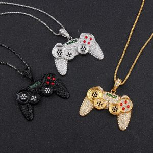 Ketens hiphop sieraden game console handle ketting hanger gouden ketting kristal charmes voor kinderen jongens geschenken