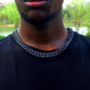 Kettingen Hip Hop Men Blue Rhinestones verharde Cubaanse ketting Iced Out Out Gun Black Color Miami Link Chain kettingen heren sieradencadeau