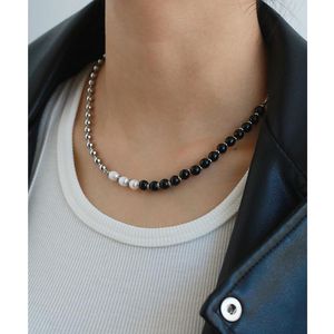 Kettingen hip-hop rock mix-and-match stijl goede zwarte natuursteen echte parel kristal kleur ketting ketting voor vrouwen chique sieraden