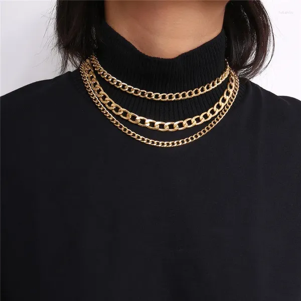 Cadenas Hip-Hop Collar de cadena de acero inoxidable Moda Hombres Mujeres Joyería en el cuello Punk básico Curb Collares cubanos Gargantilla de color dorado