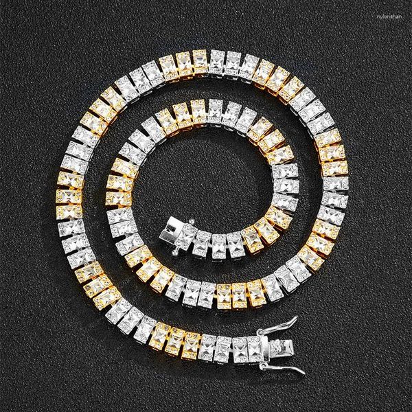 Chaînes Hip Hop Style Zircon Strass Chaîne De Tennis Cubaine Collier Ras Du Cou Or Argent 2 Tons Couleur 8.5mm Baguette Bijoux