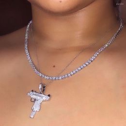 Chaînes Hip Hop UZI mitraillette cristal chaîne collier pour femmes hommes multicouche brillant strass tour de cou pendentif bijoux