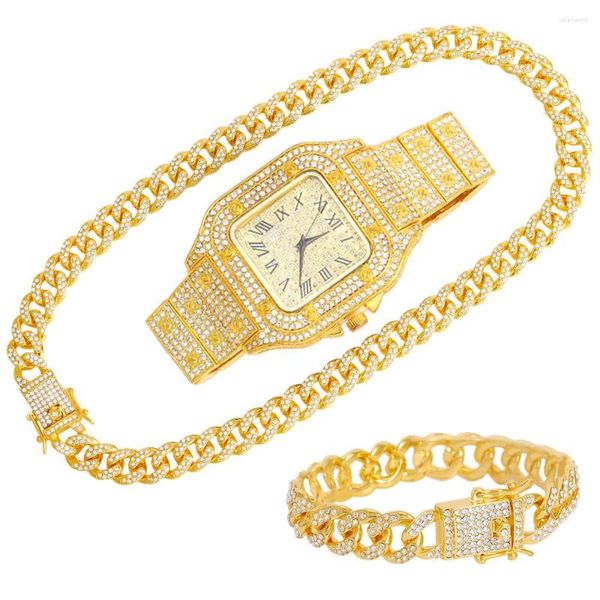 Cadenas Hip Hop reloj collar joyería hombres Iced Out pulsera pavimentada diamantes de imitación rapero Cuban Link mujeres regalo