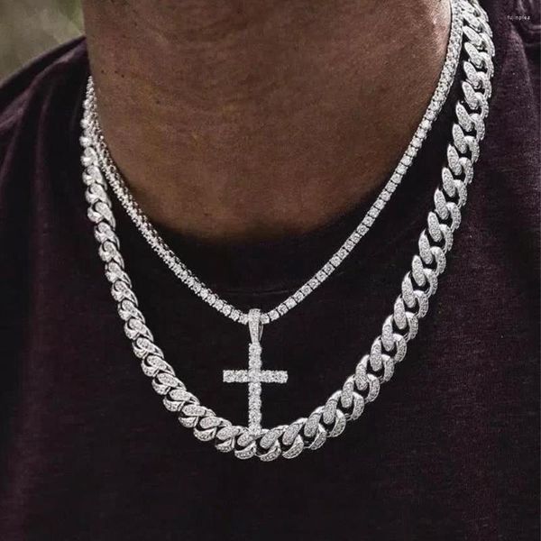 Cadenas Hiphop Cross Chain Iced Out Miami Cuabn para hombres Bling 13MM Cuban Link Tennis Collares Punk Jewelry Drop