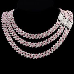 Kettingen HipHop Roze Kristal 14 MM Ruit Prong Cubaanse Ketting Voor Vrouwen Volledige Strass Pave Iced Out JewelryChains291a