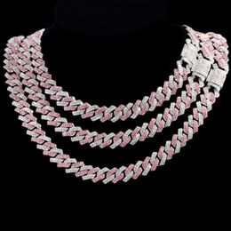 Cadenas HipHop Pink Crystal 14mm Rhombus Prong Collar de cadena de eslabones cubanos para mujeres Rhinestones completos Pave Iced Out JewelryChains247V