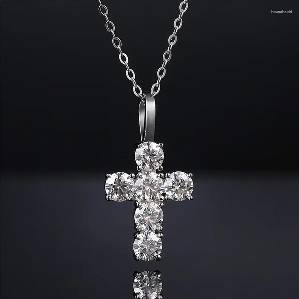 Chaines Hiphop S925 STERLING Silver Real Moissanite Cross Pender For Women Men White White Gold 4mm Diamond Collier Pass