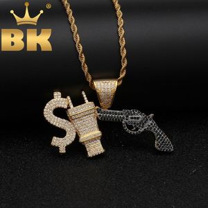 Ketens hiphop Amerikaanse dollar stekker met pistool ketting vol ijsje wit/zwart kubieke zirkonia goud kleur ketenhanger punk heren sieraden