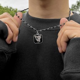 Catene Hipster Collana fatta a mano in acciaio inossidabile per uomo Accessorio Hip Hop Drip Flower Square Pendant Hoodie Chain 4