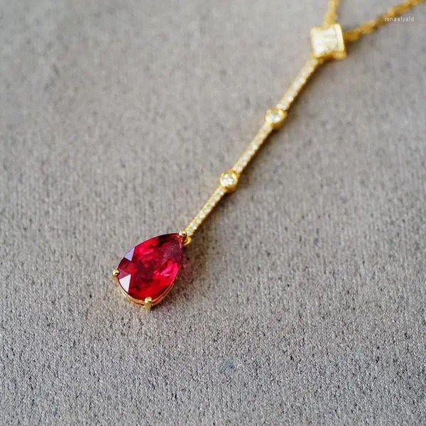 Chaînes HJY2023 Fine Bijoux Solide 18K Or Naturel 1.2ct Rouge Tourmaline Pierres Précieuses Pendentifs Colliers Pour Femmes