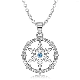 Kettingen Hollow Out Snowflake hanger ketting sterling zilveren zirkoon cirkelvormige kerstcadeau sieraden