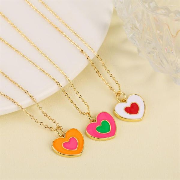 Chaînes miel pêche chérie Original amour collier là-bas lumière luxe goutte d'huile charme coeur en forme de pendentif