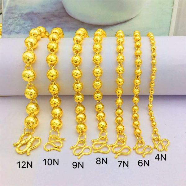 Cadenas HOYON Joyería para hombres Collar de cuentas redondas 18 K Color oro amarillo Sólido Brillante Buda Perla Encanto para boda