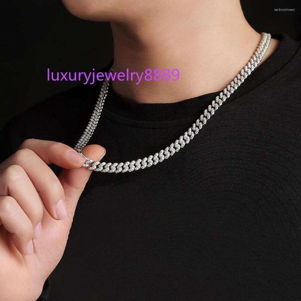 Cadenas HOYON S925 Plata esterlina Moissanite Diamante Collar cubano Cadena Hip Hop para mujer Collar para hombres 8 mm Prueba de soporte de joyería premium