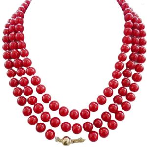 Chains Hug Design Long Natural 8 mm Rouge Coral Collier 50 ''