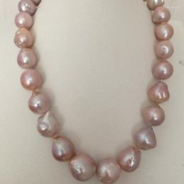 Chaînes Énorme 14-15mm Collier de perles de lavande baroque des mers du Sud 18 pouces en argent 925
