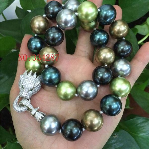 Cadenas Enorme Collar de perlas de imitación de concha de mar del sur multicolor genuino de 16 mm 19 '' Cadenas de cierre de cristal Cadenas Cadenas
