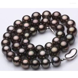 Cadenas ENORME 18 "11-12MM NATURAL Collar de perlas redondas negras genuinas de agua dulce 925silver