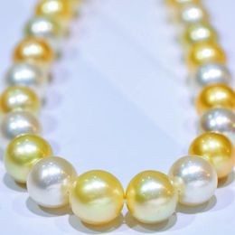 Cadenas enorme encanto 18 "11-12mm Natural Mar del Sur genuino blanco dorado redondo collar de perlas para mujer joyería collar cadenas cadenas