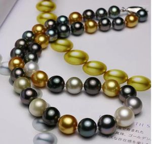 Chaînes énormes charme 11-12mm naturel mer du sud véritable blanc noir or gris multicolore collier de perles rondes pour les femmes