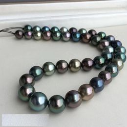 Cadenas Enorme Encantador 18 "10-11mm Natural Mar del Sur Genuino Pavo Real Negro Collar de Perlas Redondas Joyería de Mujer Collares Cadenas Cadenas