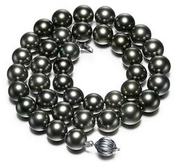 Chaînes énorme charmant 18 "10-11mm naturel mer du sud véritable noir collier de perles rondes femmes bijoux collier chaînes chaînes chaînes