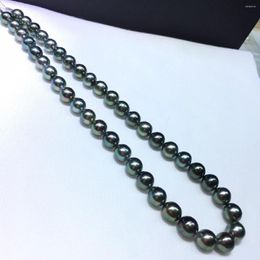 Cadenas Enorme Encantador 18 "10-11mm Mar Natural Genuino Pavo Real Negro Collar de Perlas Redondas Para Mujeres Collares de Joyería