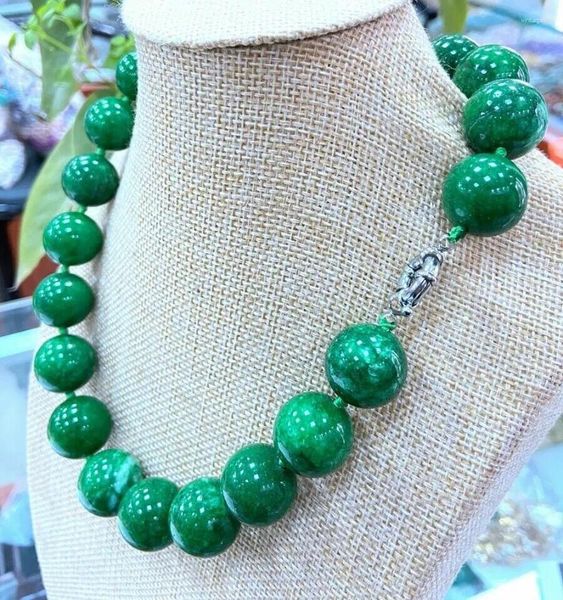 Chaînes énorme naturel 20mm vert jade pierres précieuses rondes collier de perles 18 pouces